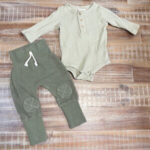 Matey & Me joggers Olive green and Me & Henry onesie outfit 3/6m